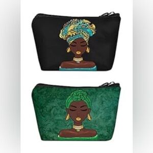 Drippin Melanin Makeup Bag Set Black & Green Cosmetic Pouches